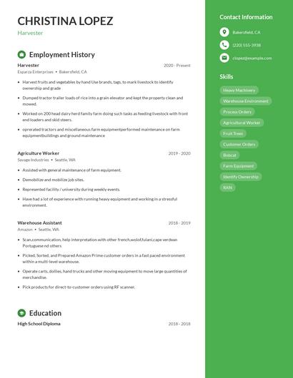 Harvester Resume