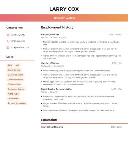 Hatchery Worker Resume