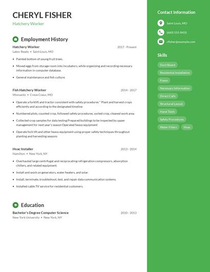 Hatchery Worker Resume