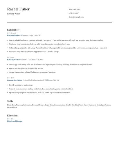 Hatchery Worker Resume