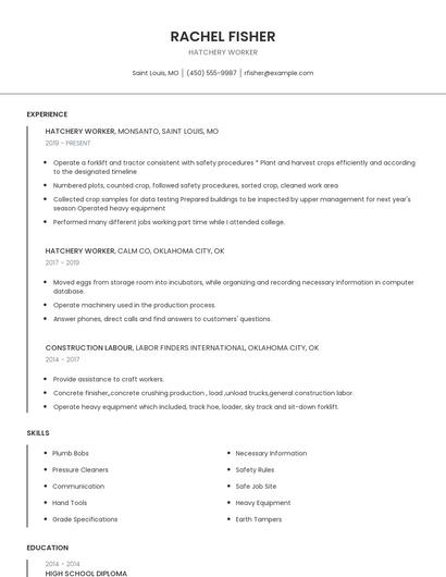 Hatchery Worker Resume