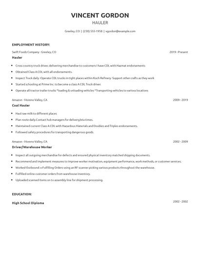 Hauler Resume