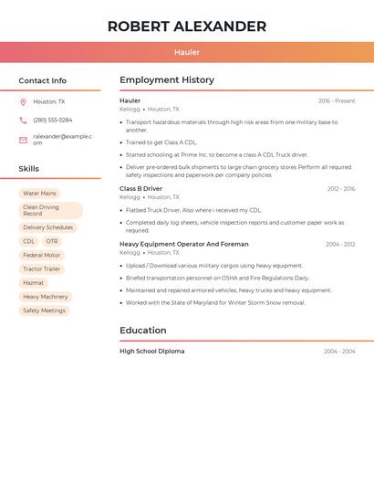 Hauler Resume