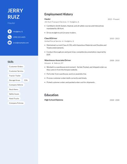 Hauler Resume