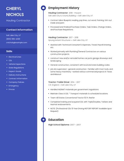 Hauling Contractor Resume