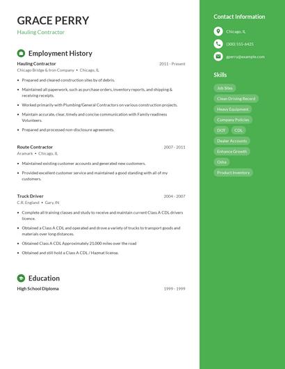 Hauling Contractor Resume