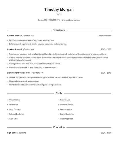 Hawker Resume