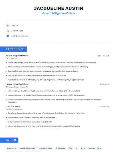 Hazard Mitigation Officer Resume