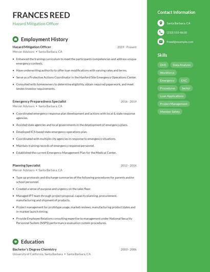 Hazard Mitigation Officer Resume