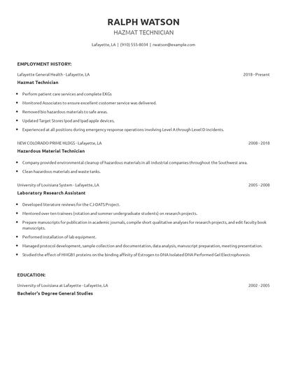 Hazmat Technician Resume
