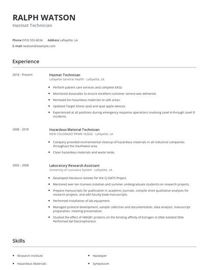 Hazmat Technician Resume