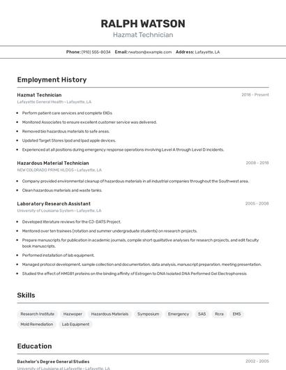 Hazmat Technician Resume