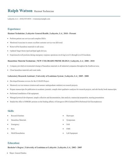 Hazmat Technician Resume