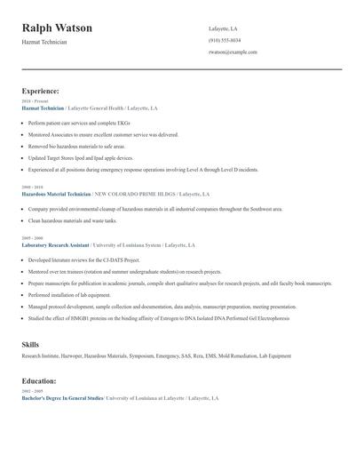 Hazmat Technician Resume