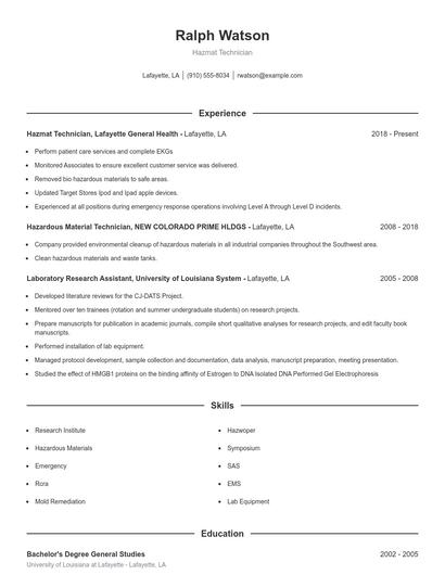 Hazmat Technician Resume