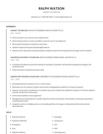 Hazmat Technician Resume