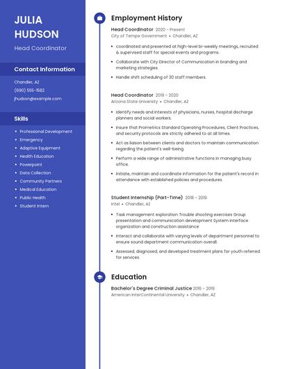 Head Coordinator Resume