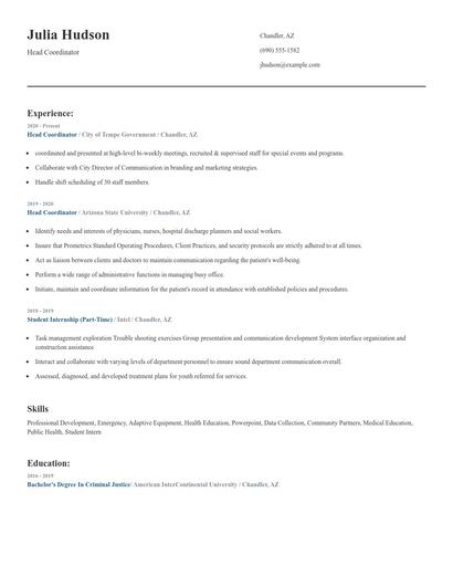 Head Coordinator Resume