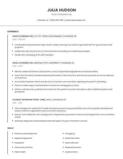 Head Coordinator Resume