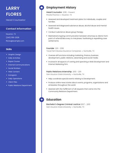 Head Counselor Resume