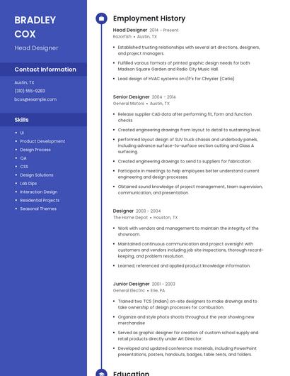 Head Designer Resume