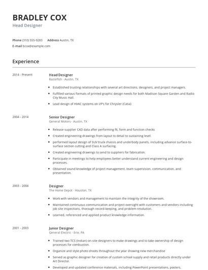 Head Designer Resume