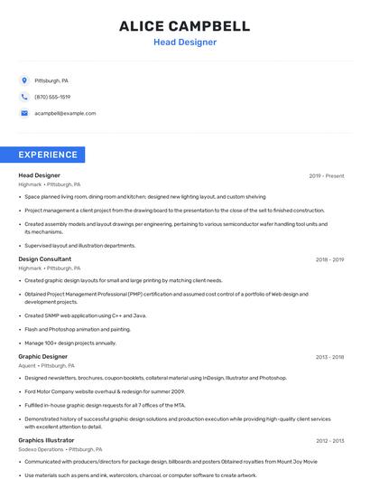 Head Designer Resume