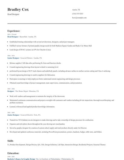 Head Designer Resume
