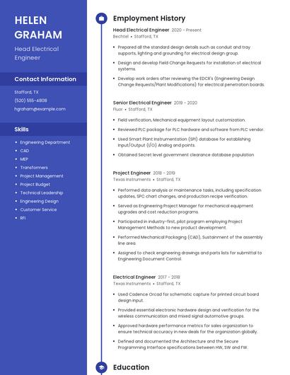 Head Electrical Engineer Resume