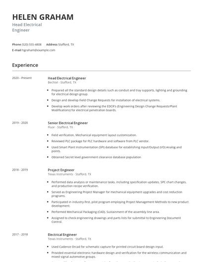 Head Electrical Engineer Resume