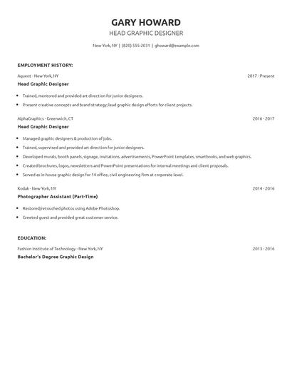 Head Graphic Designer Resume
