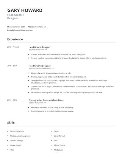 Head Graphic Designer Resume
