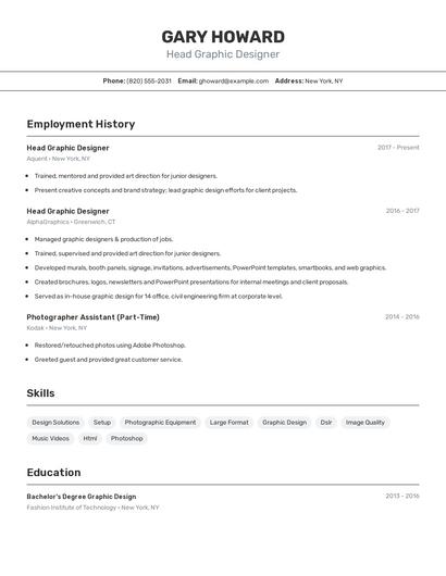 Head Graphic Designer Resume