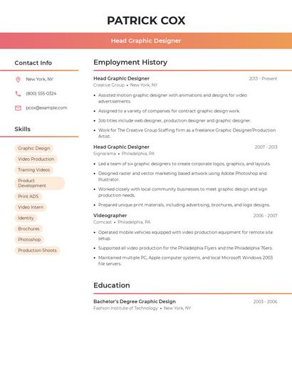 Head Graphic Designer Resume