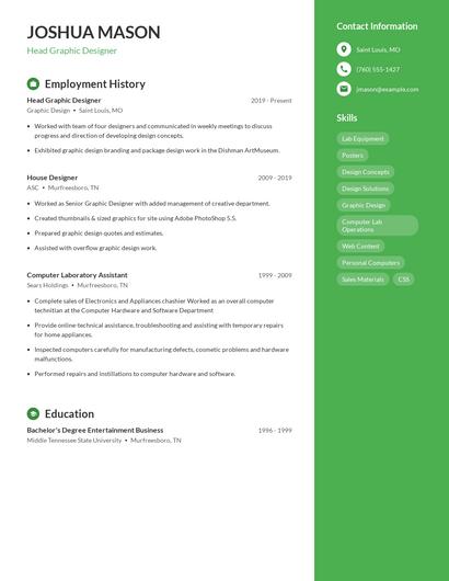 Head Graphic Designer Resume