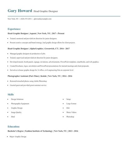 Head Graphic Designer Resume