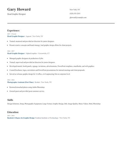 Head Graphic Designer Resume