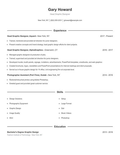 Head Graphic Designer Resume