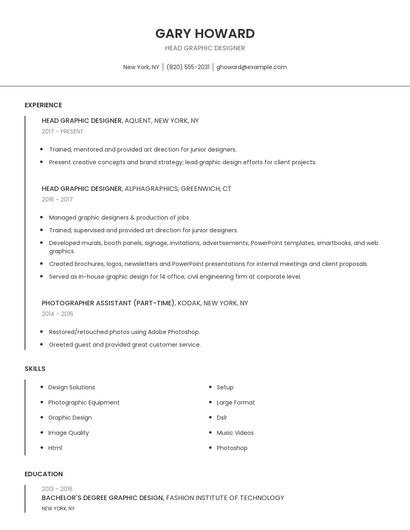 Head Graphic Designer Resume