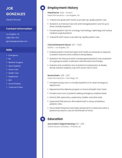 Head Nurse Resume