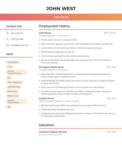 Head Nurse Resume