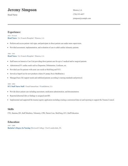Head Nurse Resume