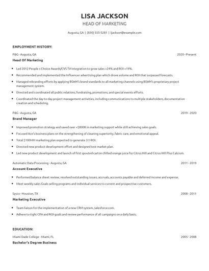 Head Of Marketing Resume