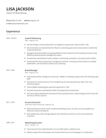 Head Of Marketing Resume