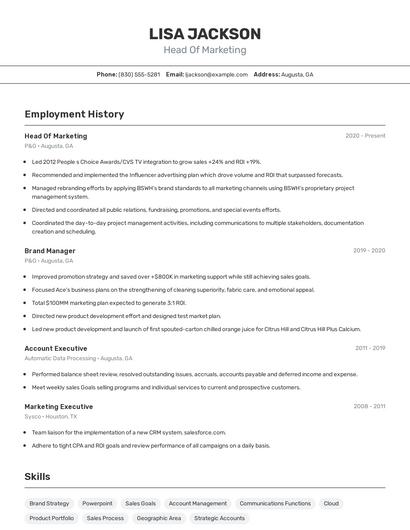 Head Of Marketing Resume