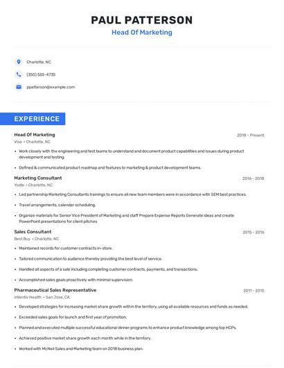 Head Of Marketing Resume