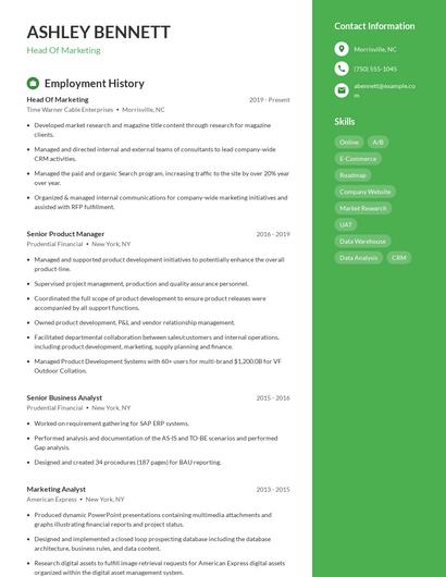 Head Of Marketing Resume