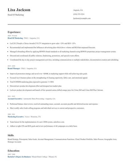Head Of Marketing Resume