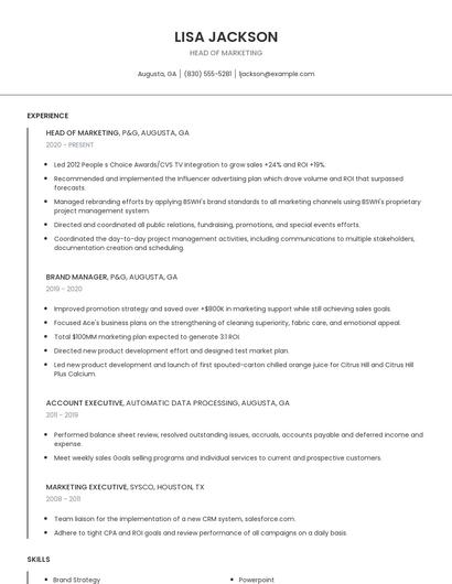Head Of Marketing Resume