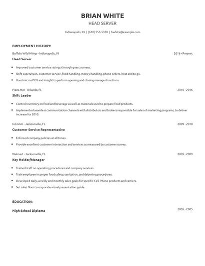 Head Server Resume